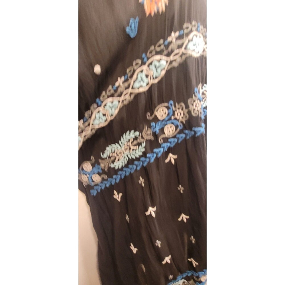 JOHNNY WAS 3x BLACK MULTI Tunic - Embroidered Cupra - short sleeve Shirt Blouse - Picture 12 of 13